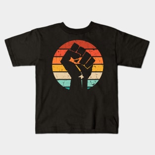 Black History Month Raised Fist Retro Sunset Grunge effect Kids T-Shirt